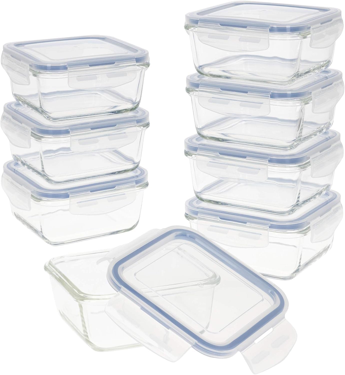 Max Home 8-pak glas lufttætte beholdere Mikrobølgeglas madkasse Genlukkelige madbeholdere 550 ml klare låg madbeholdere (16538) Naty Shop madopbevaringsbokse Standardtitel