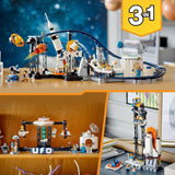 LEGO 31142 Creator 3-i-1 Space Rollercoaster Legetøjssæt til børn med arbejdsvogne, konverteres til et fritfaldstårn eller karrusel med raketter og glødende klodser Byggesæt Besuche den LEGO-Store