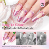 Saviland krom neglepulversæt - Pink Laser krom neglepulver spejleffekt Laser neglekunst, negleglimmer manicure dekorativt pulver med svampestænger, negleglitterpulver neglesalon