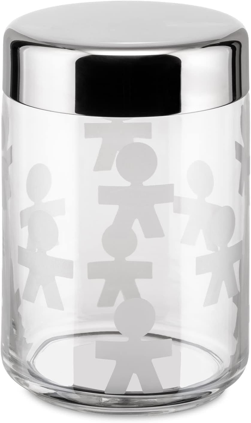 Alessi AKK37 GIROTONDO Imprint køkkenkrukke i glas med forseglet låg i rustfrit stål, L 21,6 cm, H 10,5 cm Madopbevaringsbokse Naty Shop B 21,6 cm, H 10,5 cm