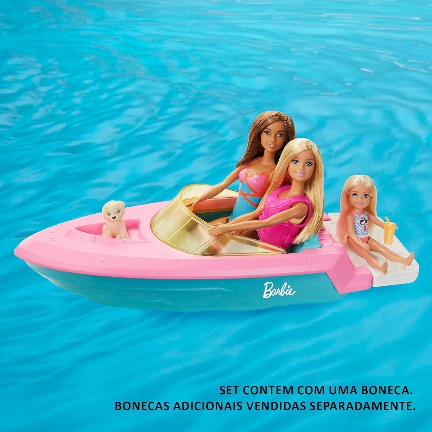 Barbie Speedbåd Sæt, Barbie Dukke med Blondt Hår, Pink Redningsvest, Båd, Hvalp, Tilbehør, Gaver til 3+, Grg30 Naty Shop Dolls