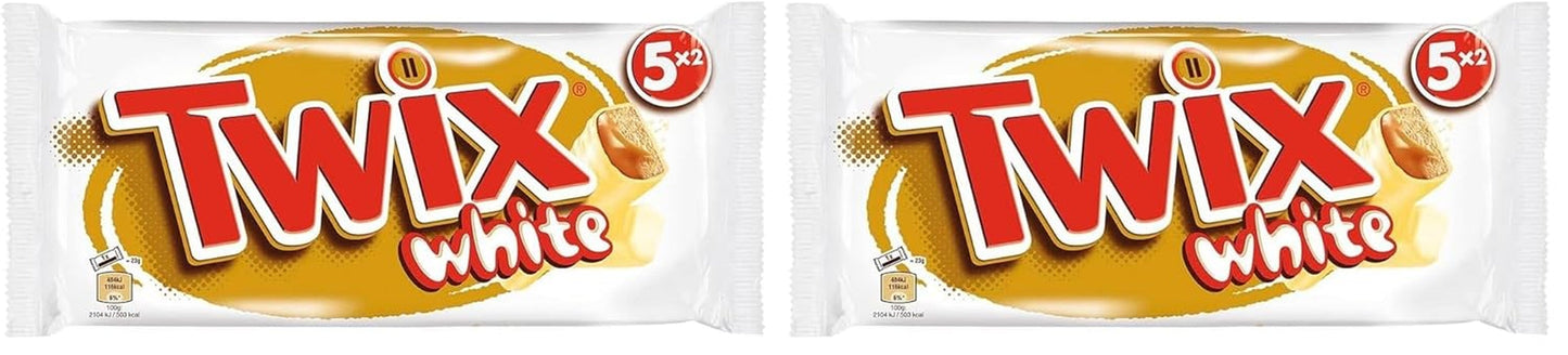 Twix hvide chokoladebarer; karamel, kiks, hvid chokolade; flere pakker chokolade; 5 barer (5 x 46 g)