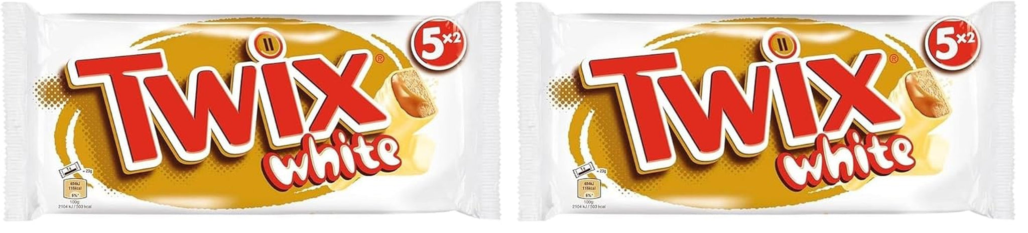 Twix hvide chokoladebarer; karamel, kiks, hvid chokolade; flere pakker chokolade; 5 barer (5 x 46 g)
