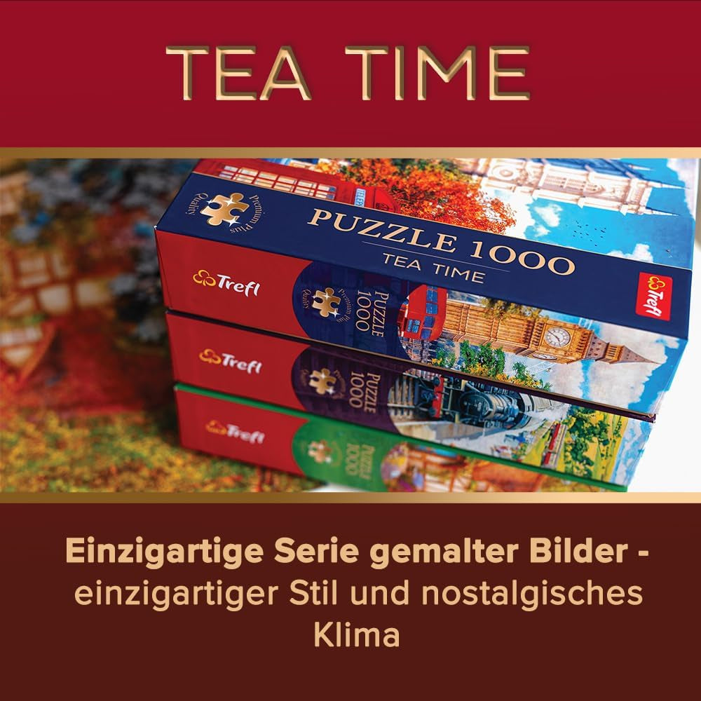 Trefl Premium plus Quality - Puzzle Tea Time: Houses Stoney Lane - 1000 brikker, Serie af nostalgiske malede billeder, Ideel matchning af brikker, For voksne og børn fra 12 år Puzzle Naty Shop