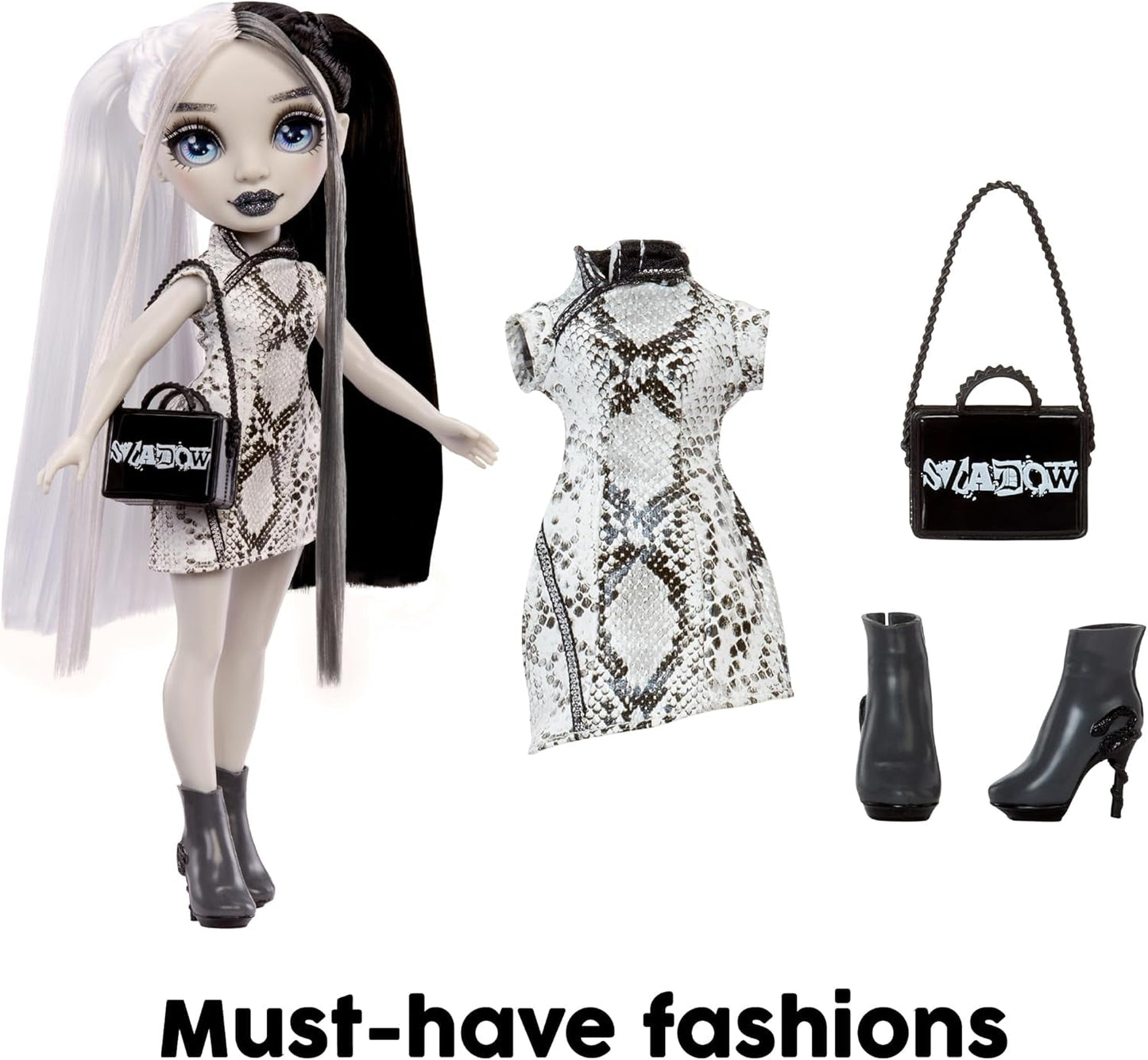 Rainbow High Shadow High Heather Grayson Doll - 28 cm i nuancer af gråt, sort og hvidt hår og outfit, stilfuld taske, sød gave til børn i alderen 4-10 år