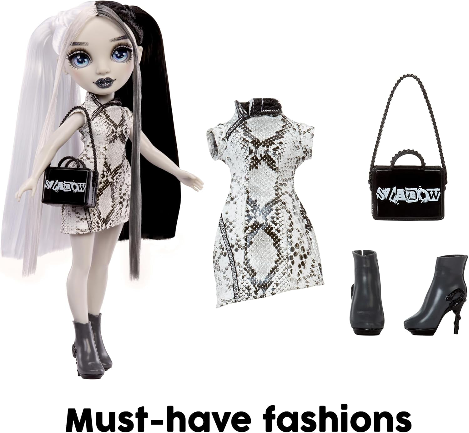 Rainbow High Shadow High Heather Grayson Doll - 28 cm i nuancer af gråt, sort og hvidt hår og outfit, stilfuld taske, sød gave til børn i alderen 4-10 år
