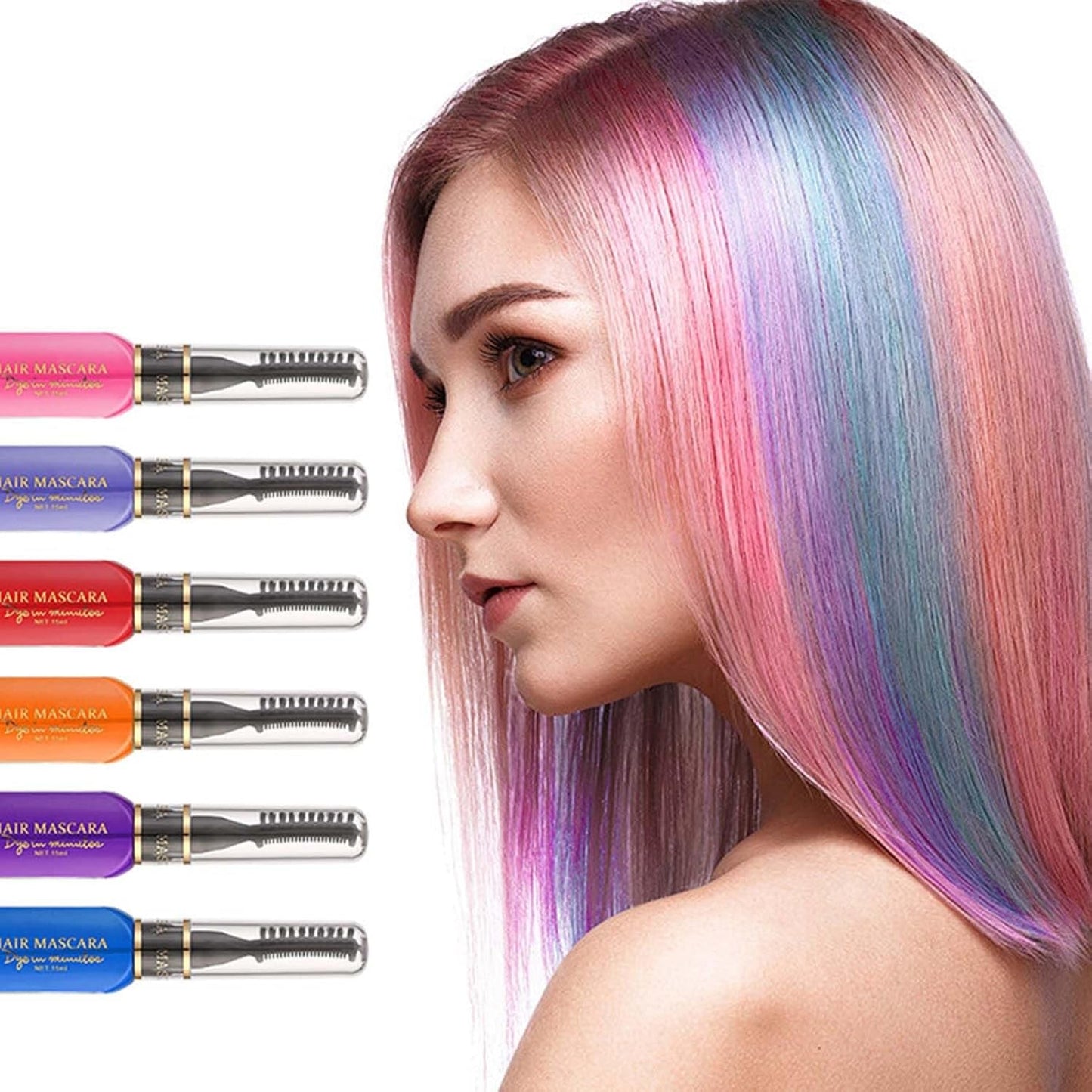 Øjeblikkelig hårfarve 6 farver Midlertidig hårmascara til piger og kvinder vaskbart hår kridt regnbuehårmascara hårfarve til karneval Halloween cosplay fest fødselsdag (A) Naty Shop hårfarve
