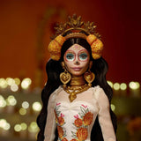 Barbie Signature Day of the Dead 2025 dukke-samlerfigur i cremefarvet kjole med flæser, morgenfruer og sløjfer, blomsterkrone i hår og Calavera-ansigtsmaling, JBJ05