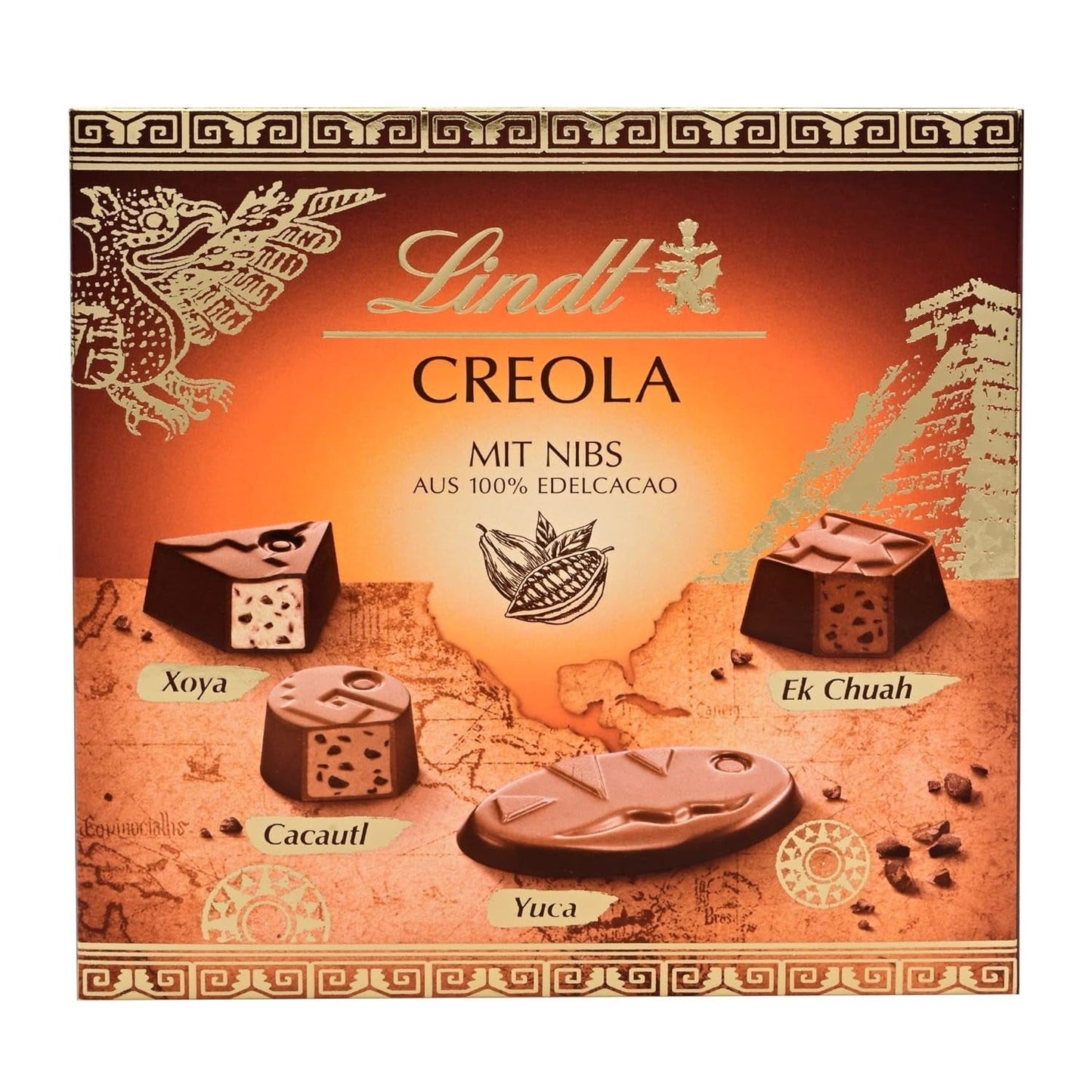 Lindt Chokolade | Kreolsk Pralineæske | 100 g | 9 praliner i 4 lækre sortimenter, lavet af 100% fin kakao, uden alkohol | Chokolade gave sæt