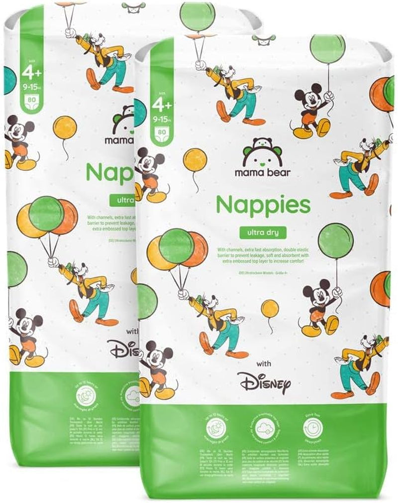 Amazon-mærke: Mama Bear Disney Ultra Dry Bleer, Størrelse 3 (4-9 kg) - Månedlig æske, hvid, 172 Antal (2 pakker af 86)