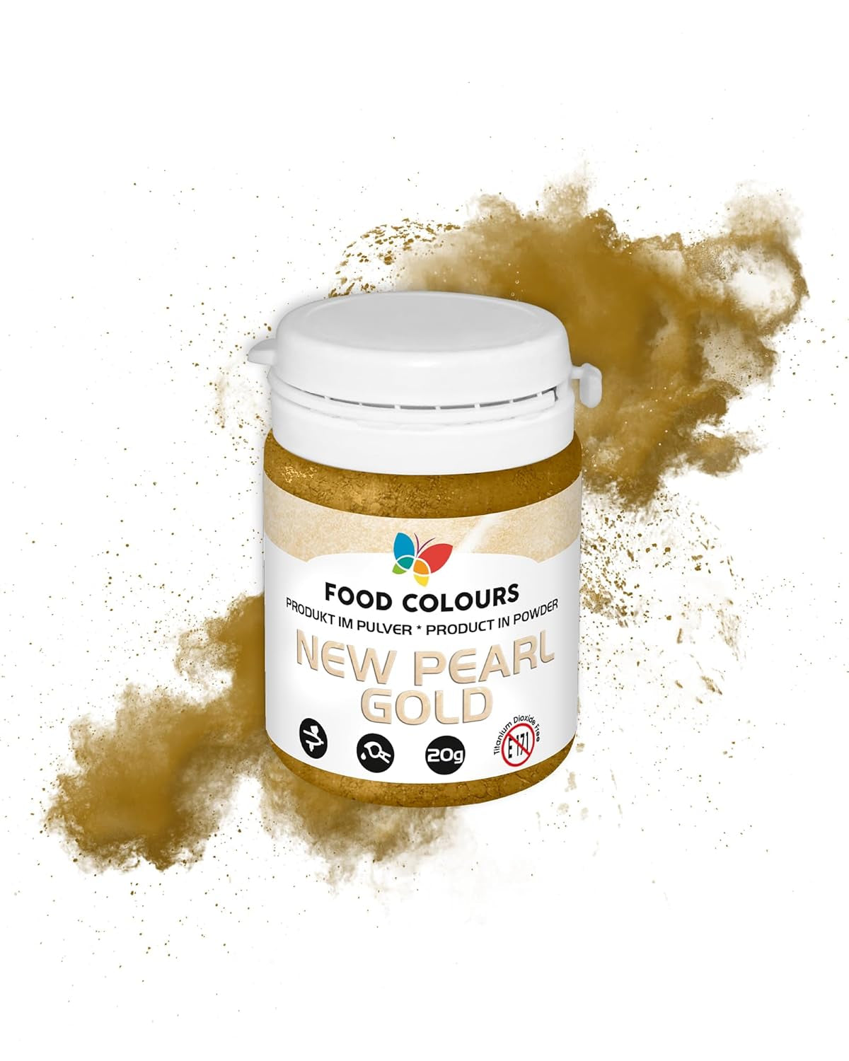 Madfarve Madfarvepulver med metallisk effekt, ORIGINAL GULD 20G madfarve – Ideel til dekoration af kager, tærter, sukkerpastaer, småkager og drikkevarer.