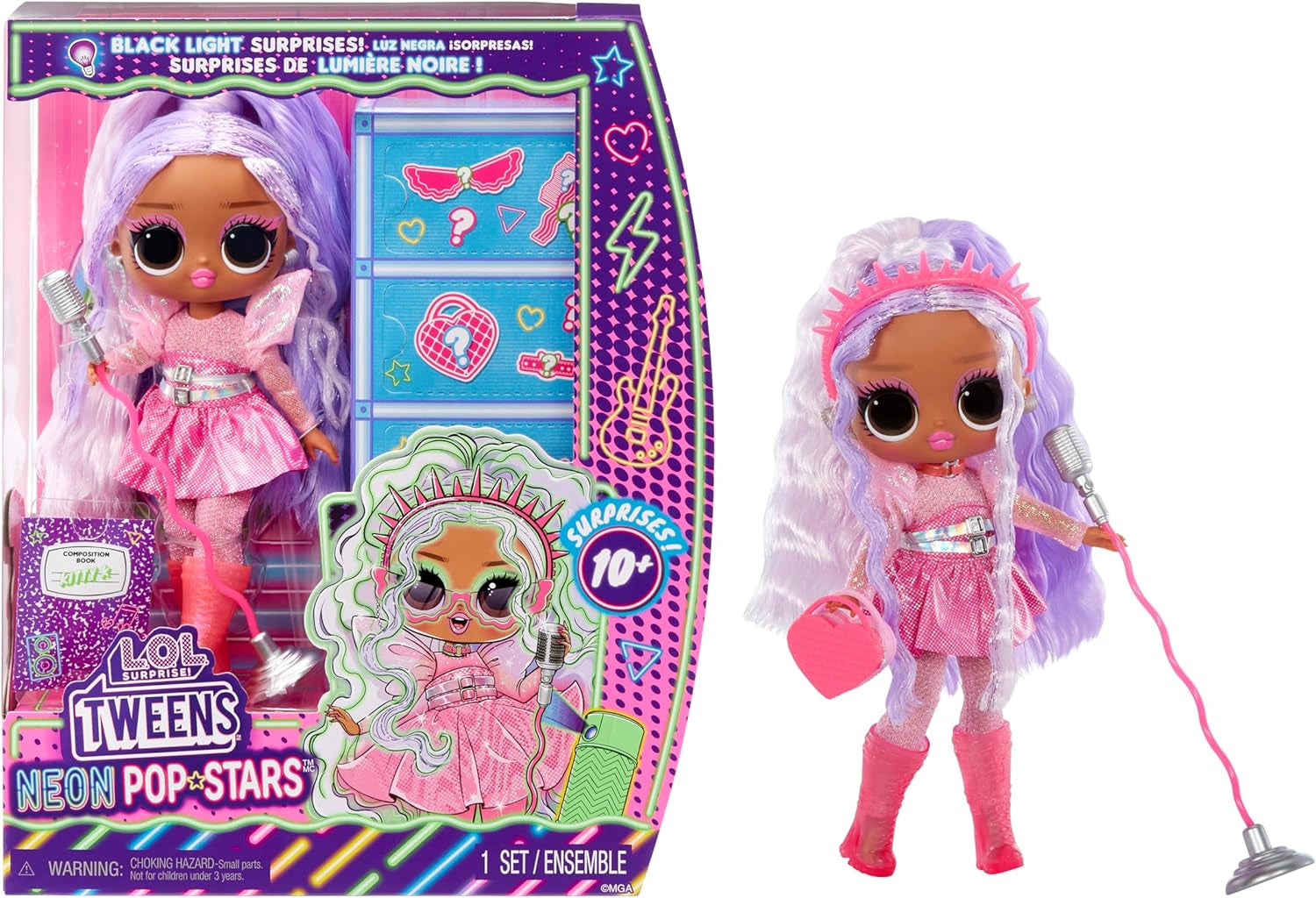L.O.L. Overraskelse! Tweens Neon Pop Stars - Kitty K - 1 modedukke med baggrundsbelyste overraskelser og 10+ Pop Star-outfits og tilbehør, inklusive retro mikrobånd, gave til børn 4+ Naty Shop Kitty K Dukker