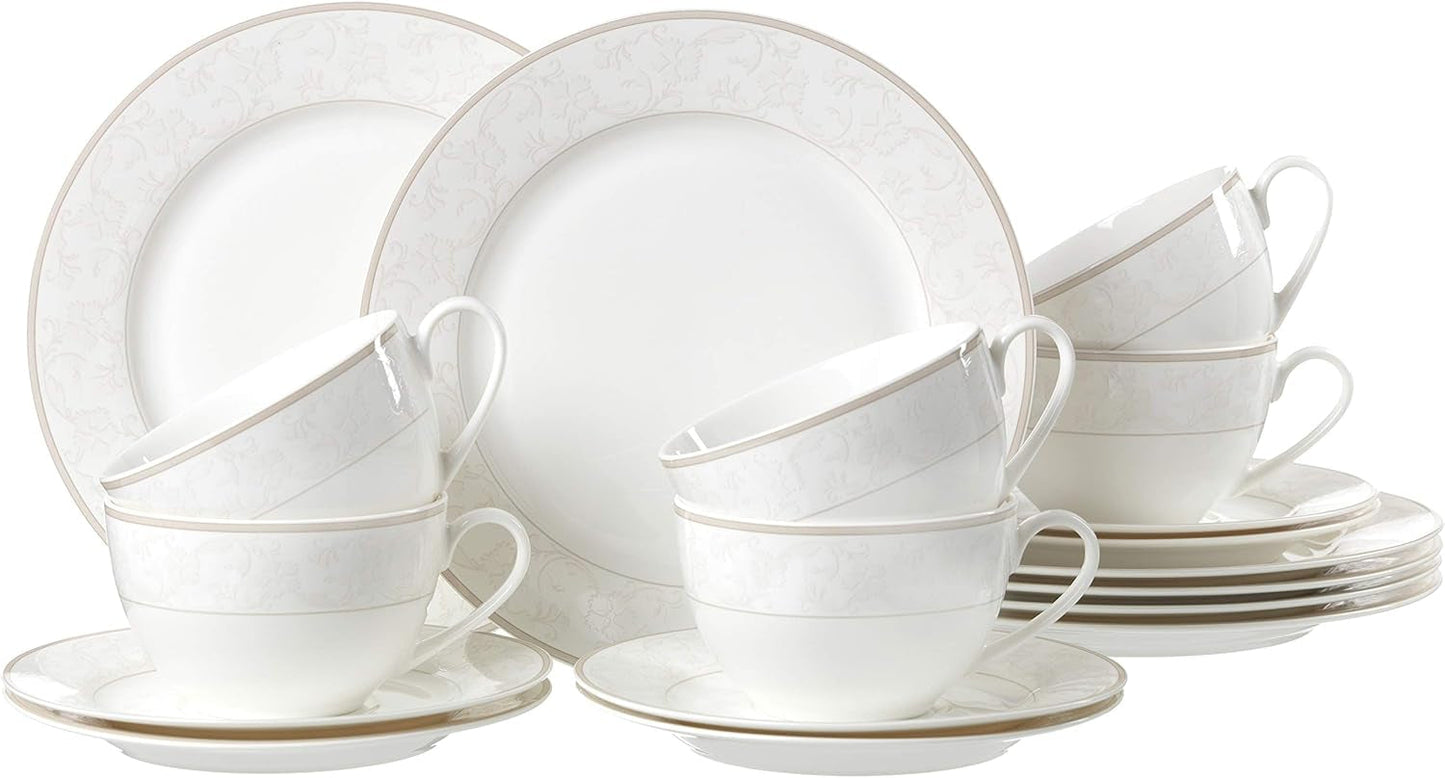 Ritzenhoff & Breker Isabella kaffestel, 18 stykker, fint porcelæn, hvid med ornamenter, 37 x 26 x 25 cm