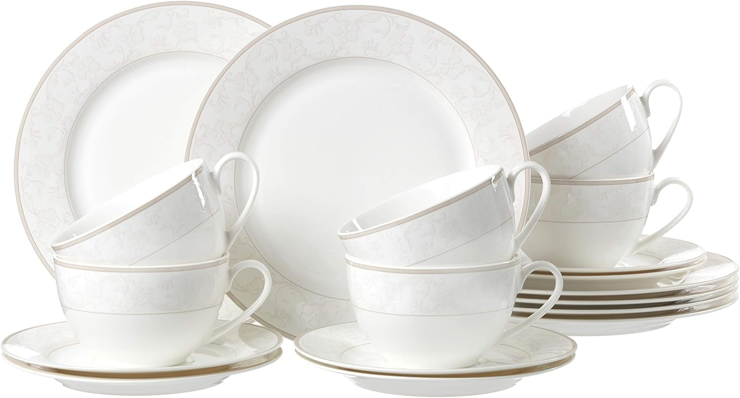 Ritzenhoff & Breker Isabella kaffestel, 18 stykker, fint porcelæn, hvid med ornamenter, 37 x 26 x 25 cm