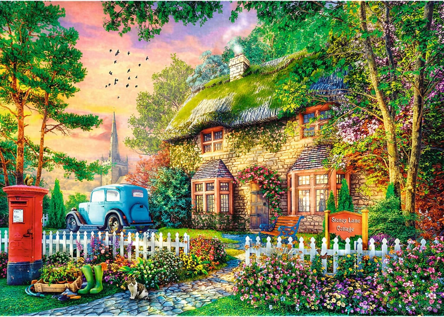 Trefl Premium plus Quality - Puzzle Tea Time: Houses Stoney Lane - 1000 brikker, Serie af nostalgiske malede billeder, Ideel matchning af brikker, For voksne og børn fra 12 år Puzzle Naty Shop