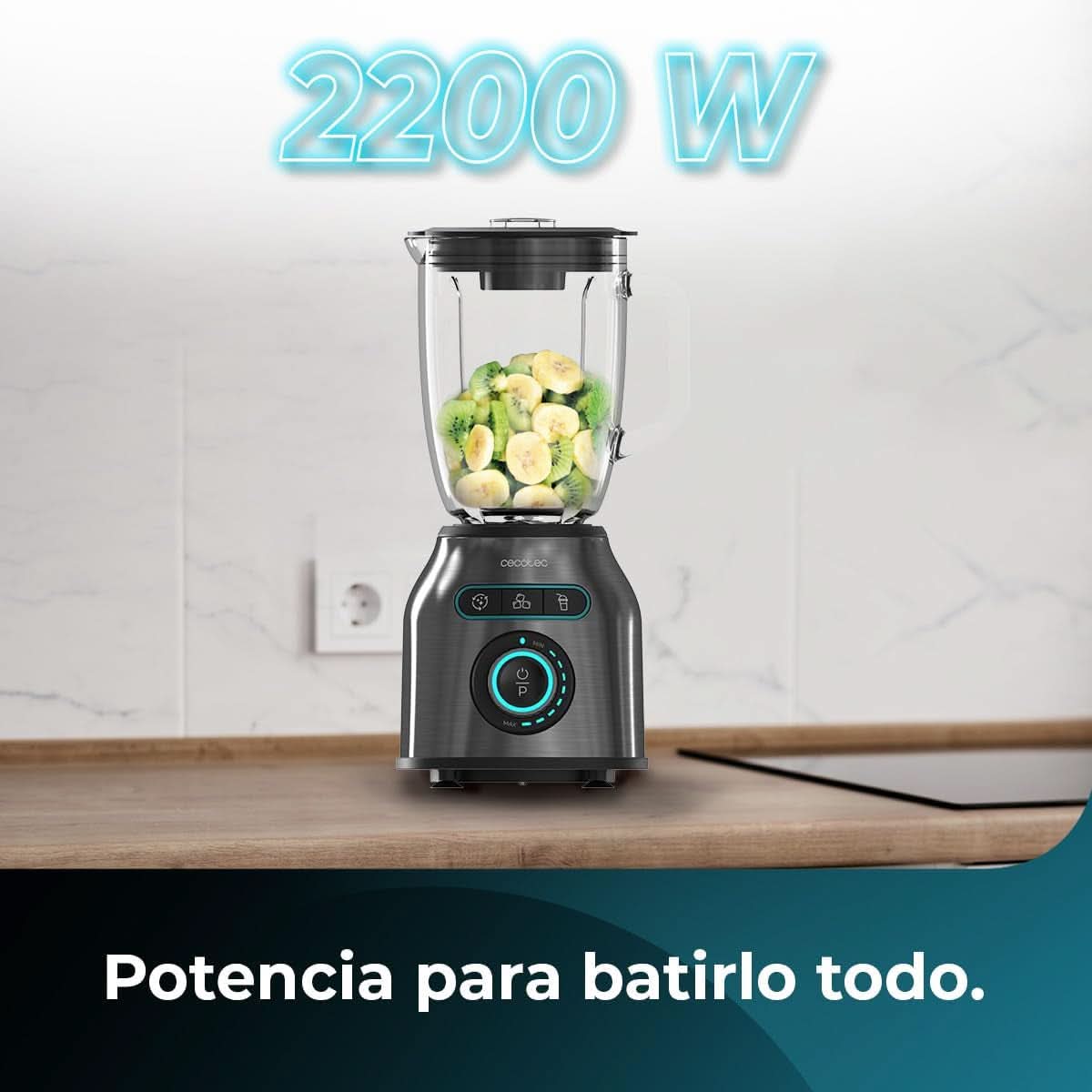 Cecotec Standmixer Power Black Titanium 2200MAX Smooth, 2200 W Maximale Leistung, 6 Klingen Aus Edelstahl, Ice-Crush-Funktion, Turbo- Og Smoothie-Funktion, Autoclean-Funktion Køkken Naty Shop