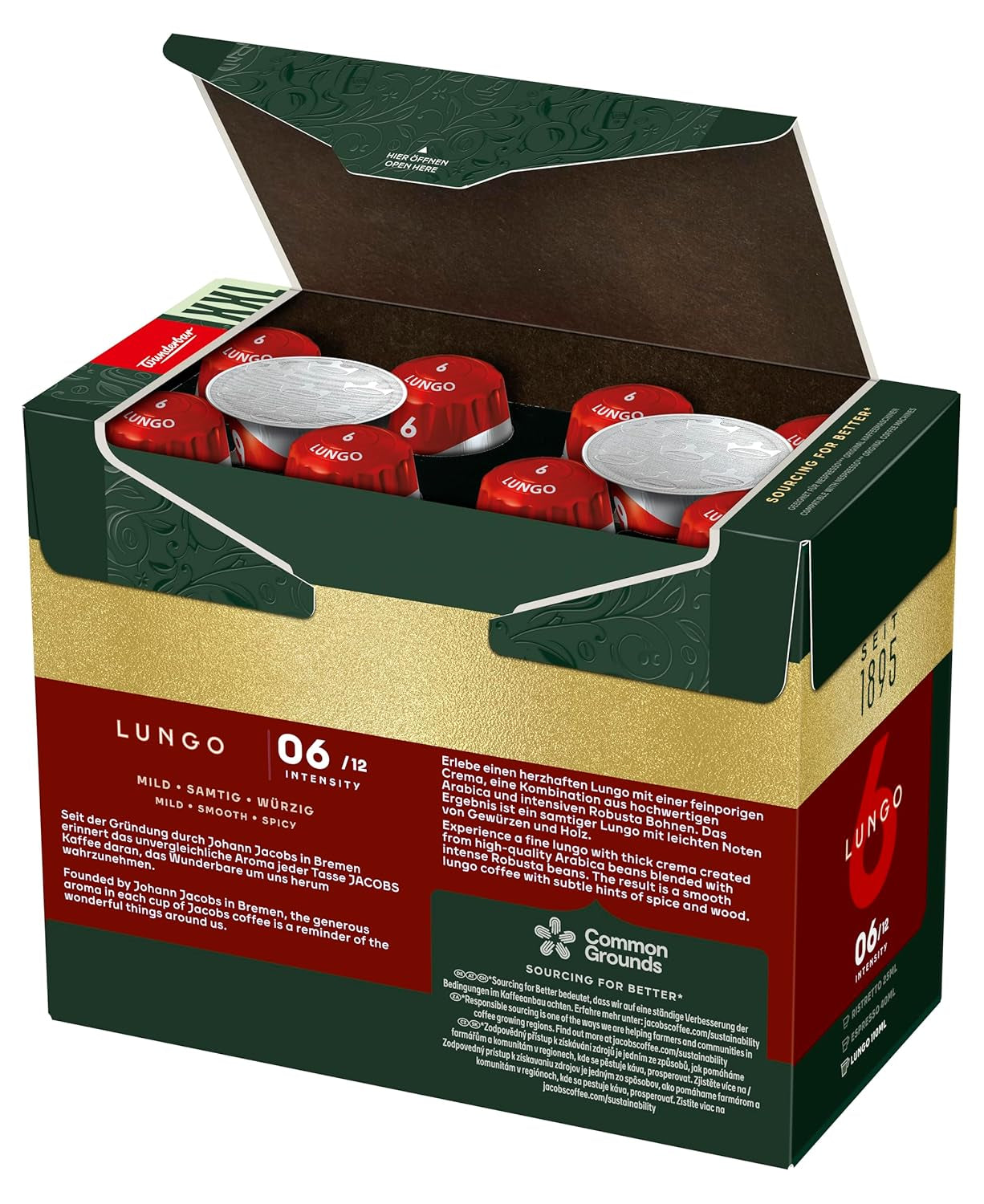 Jacobs Kaffeekapseln Lungo Classico, Megapack XXL, Intensität 6/12, 5 x 40 Getränke, Nespresso* kompatibel Kaffee Kapseln, 200 Kapseln