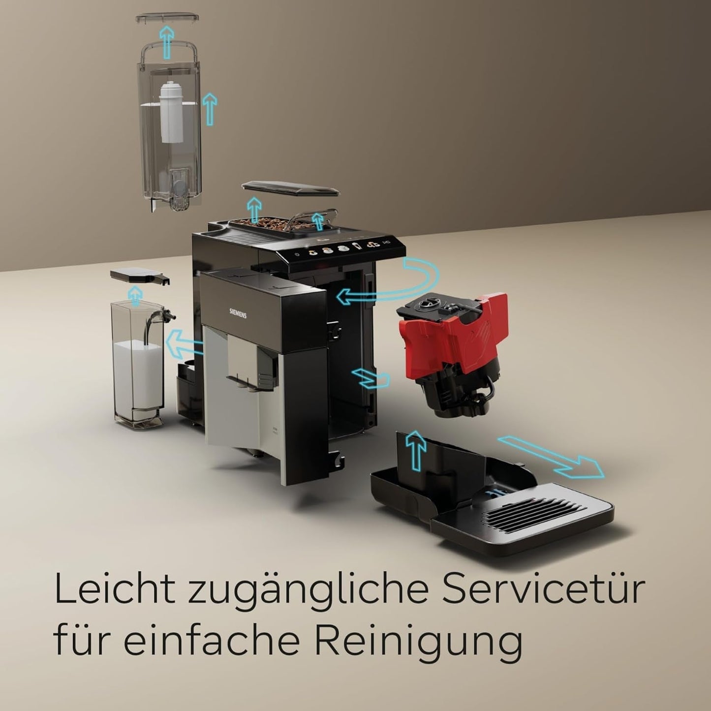 Siemens EQ500 fuldautomatisk espressomaskine TQ513D01, mange kaffespecialiteter, mælkeskummer, integreret mælkebeholder, automatisk damprensning, 1500 W, naturligt lys sølv/klaver sort