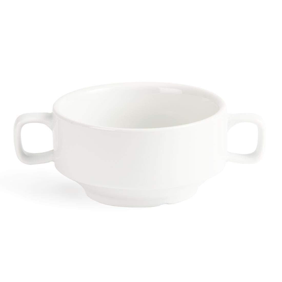 Olympia Whiteware suppeskåle med håndtag 400ml (6 stk.) - Tåler ovn, mikroovn, fryser og opvaskemaskine C239