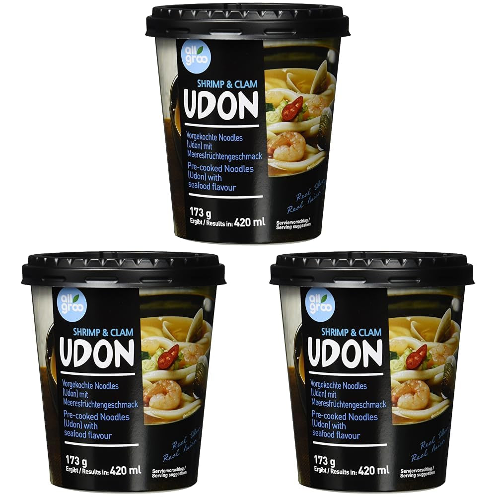 Allgroo Udon Cup instant nudler - smagfuld krydret skaldyr Udon suppe - Hurtig tilberedning (1 x 173 g)