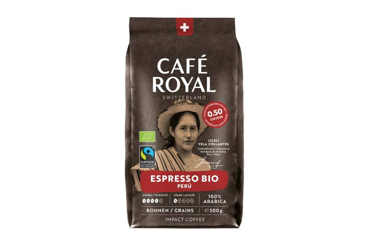 Café Royal Bio Espresso Peru – 100% Arabica Kaffeebohnen, aromatisk-intensiv, dunkle Röstung, Stärke 4/5, Bio & Fairtrade, 500 g ganze Bohnen