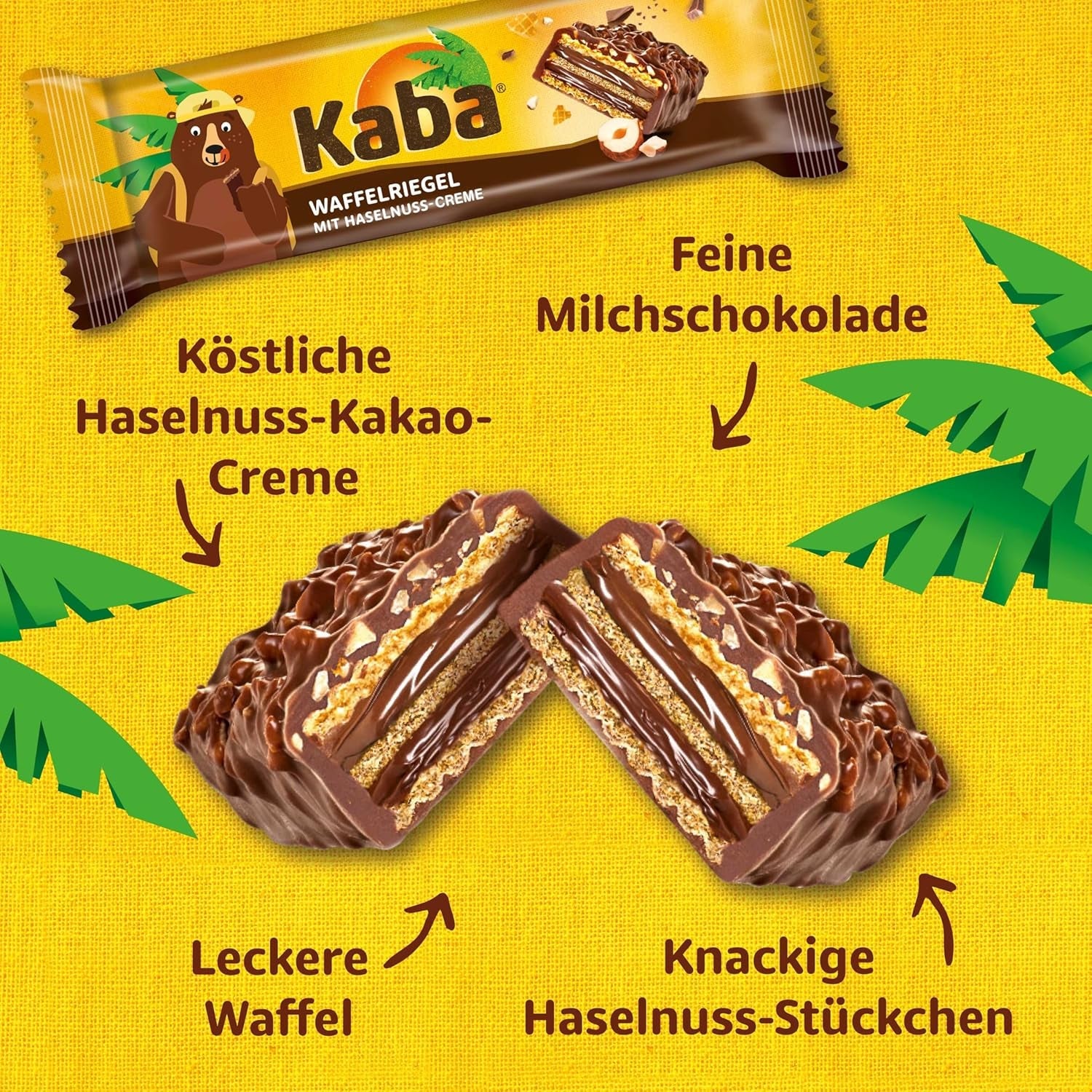 Kaba napolitanske barer 40g, 4 sprøde barer fyldt med oblater og fin hasselnøddecreme, i multipakning med original Kaba-smag