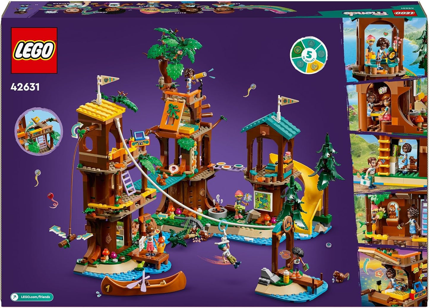 LEGO Friends træhus på eventyrlejr, legesæt til piger og drenge 8 år med 5 figurer og 5 dyr, gaveidé til kreative spil, sportslegetøj, dukkehus 42631 byggesæt Besuche den LEGO-Store
