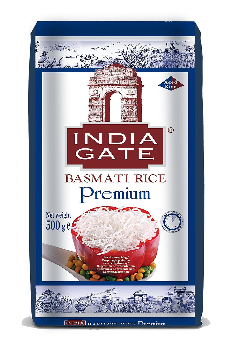 INDIA GATE Premium Basmatiris – Aromatisk, fin langkornet ris fra Indien, fin langkornet (1 x 500 g)