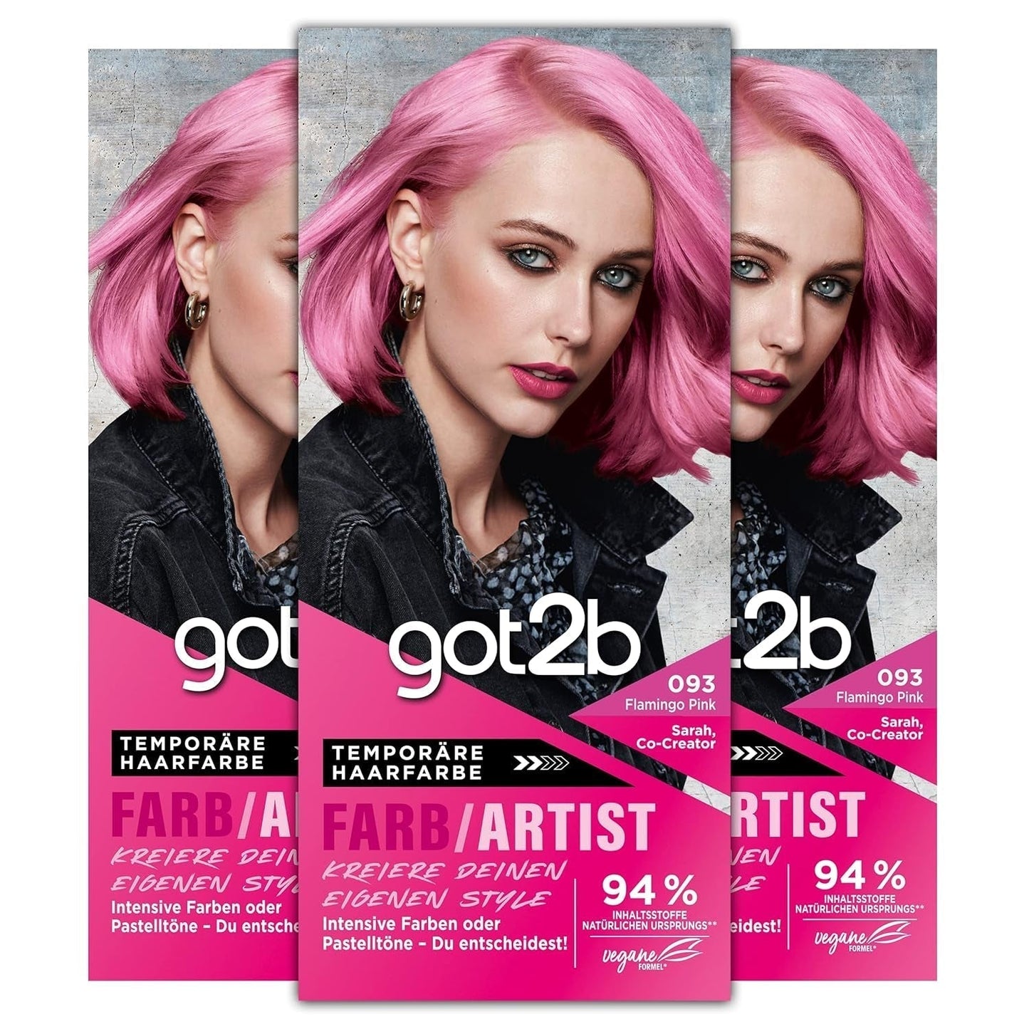 got2b Colour/Artist 097 Mermaid Green Level 2 (3x 80ml), midlertidig hårfarve får håret til at skinne i intense farver eller pastelnuancer, hårfarve holder 12-15 vaske, vegansk formel Naty Shop Hair Dye 093 Pink Flamingo