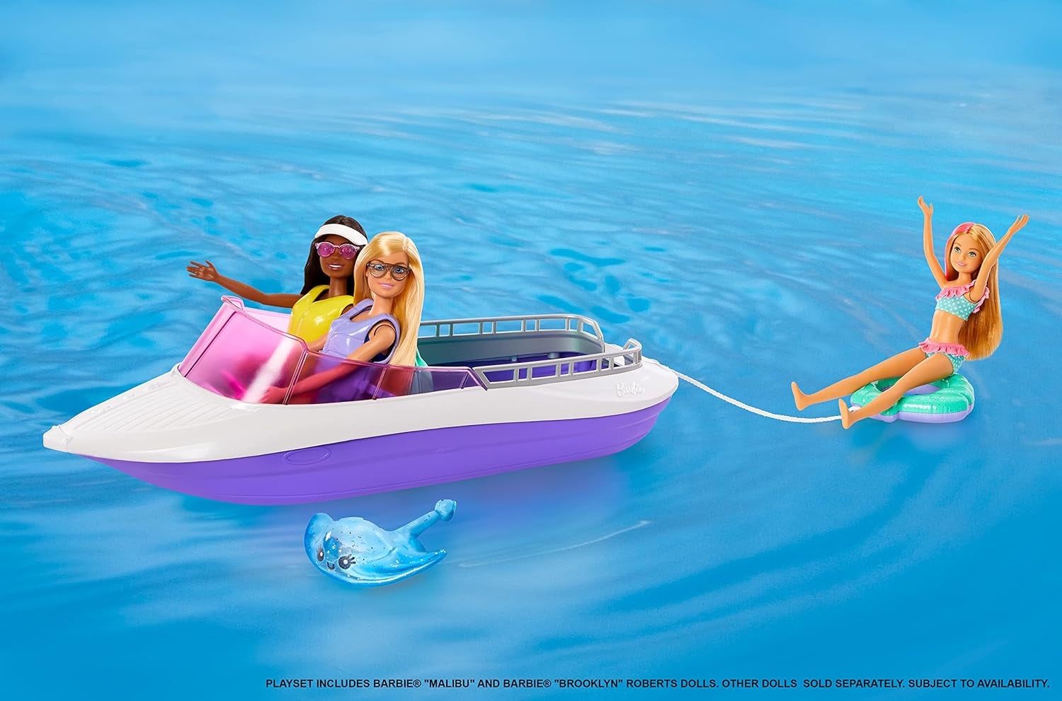 Barbie HHG60 - Havfruemotorbåd med 2 dukker (blond/brunette) og forskelligt tilbehør, legetøj til børn fra 3 år og opefter