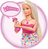 Simba 105733480 - Steffi Love babyrygsæk, gravid dukke med baby og fantastiske lyde, babytilbehør og bæresele, Pink Naty Shop Dukker
