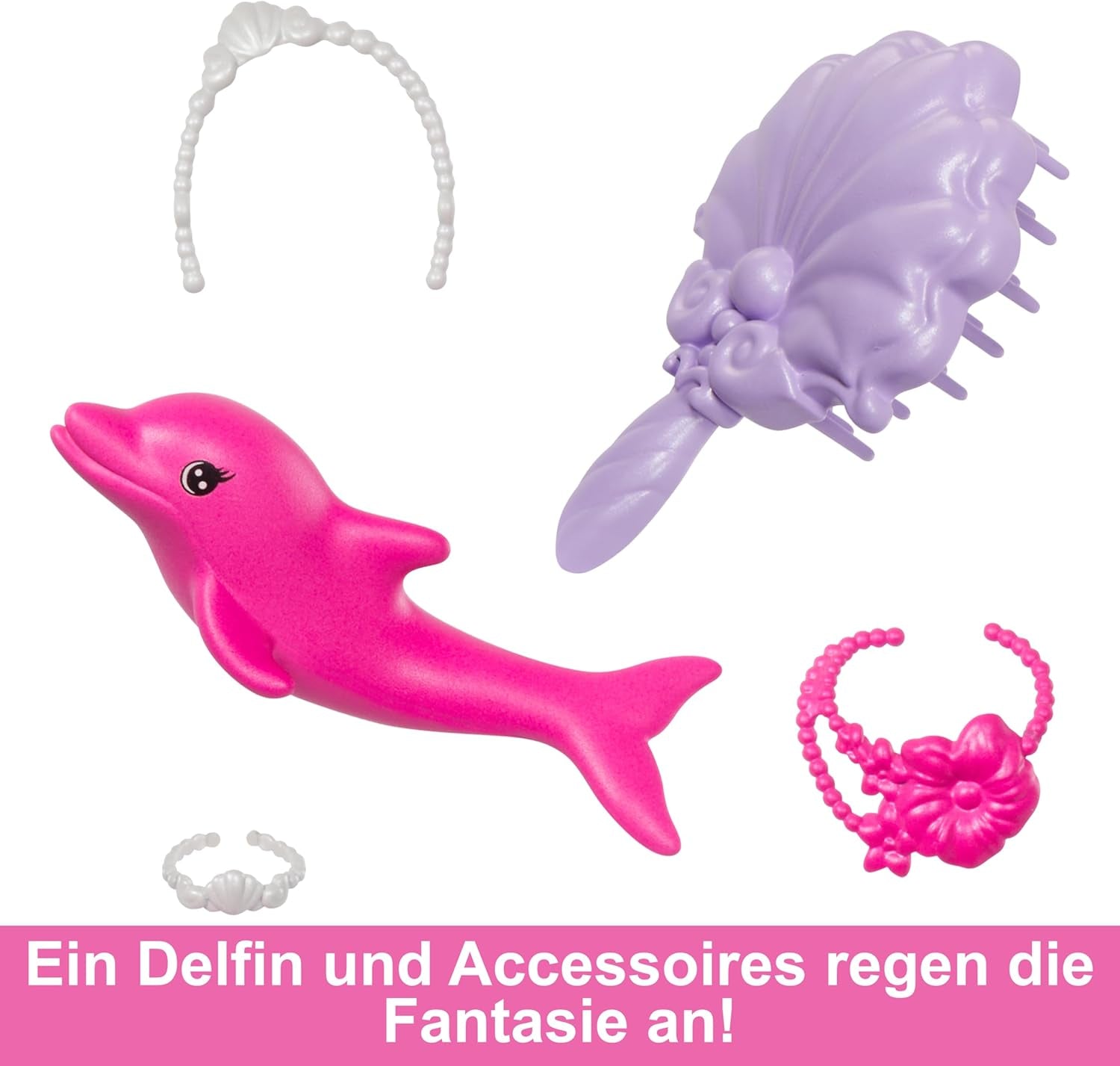 BARBIE Havfruedukke - Inspireret af tv-serien "Barbie: Hidden Magic" med farveskiftende effekt og tilbehør, 19 cm langt pink hår til styling, til børn fra 3 år og derover, HRP97