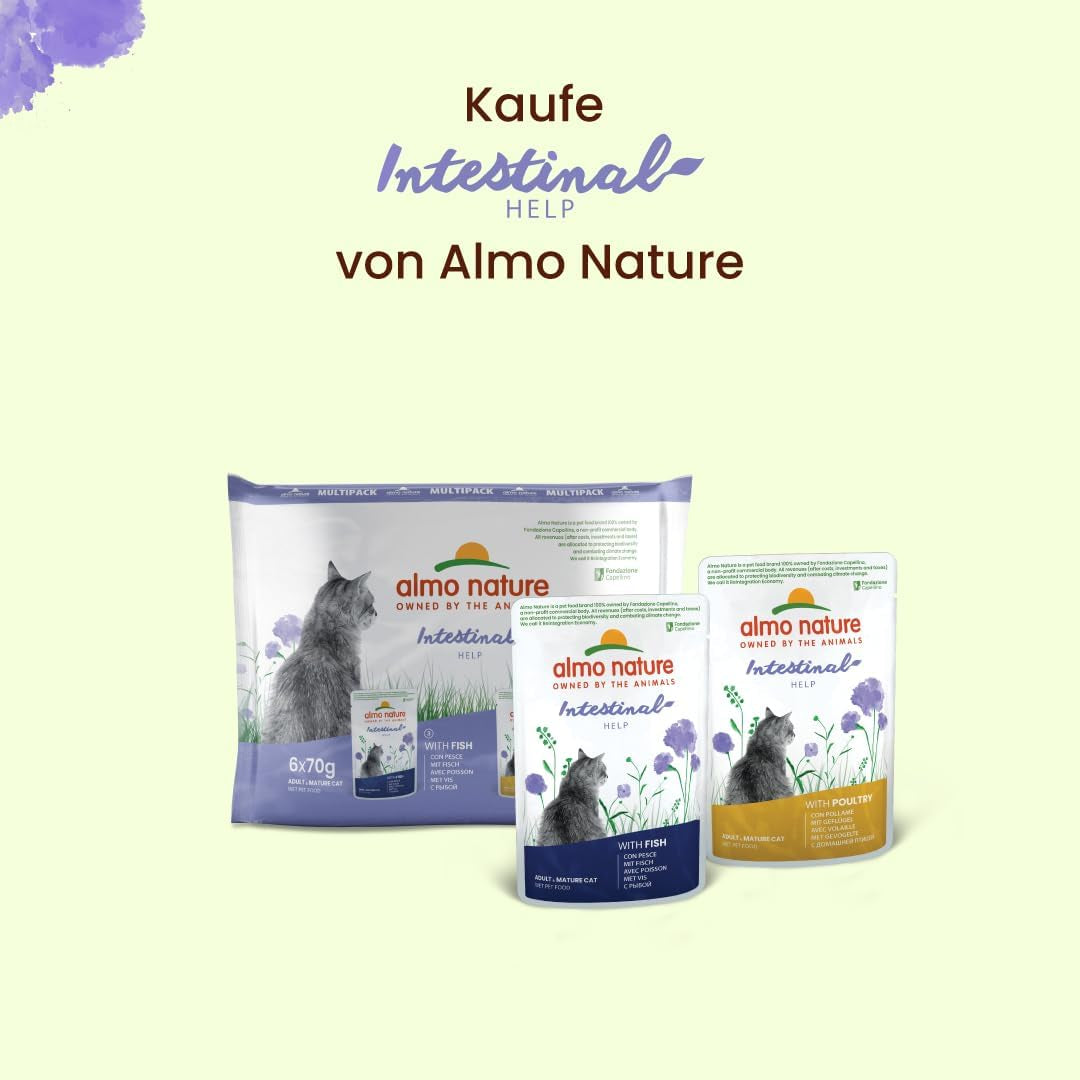Almo Nature Functional - Tarmhjælp - Vådfoder til voksne og modne katte med følsomme tarme - med fisk - understøtter mikrobiomet - 70 g (pakke med 30)