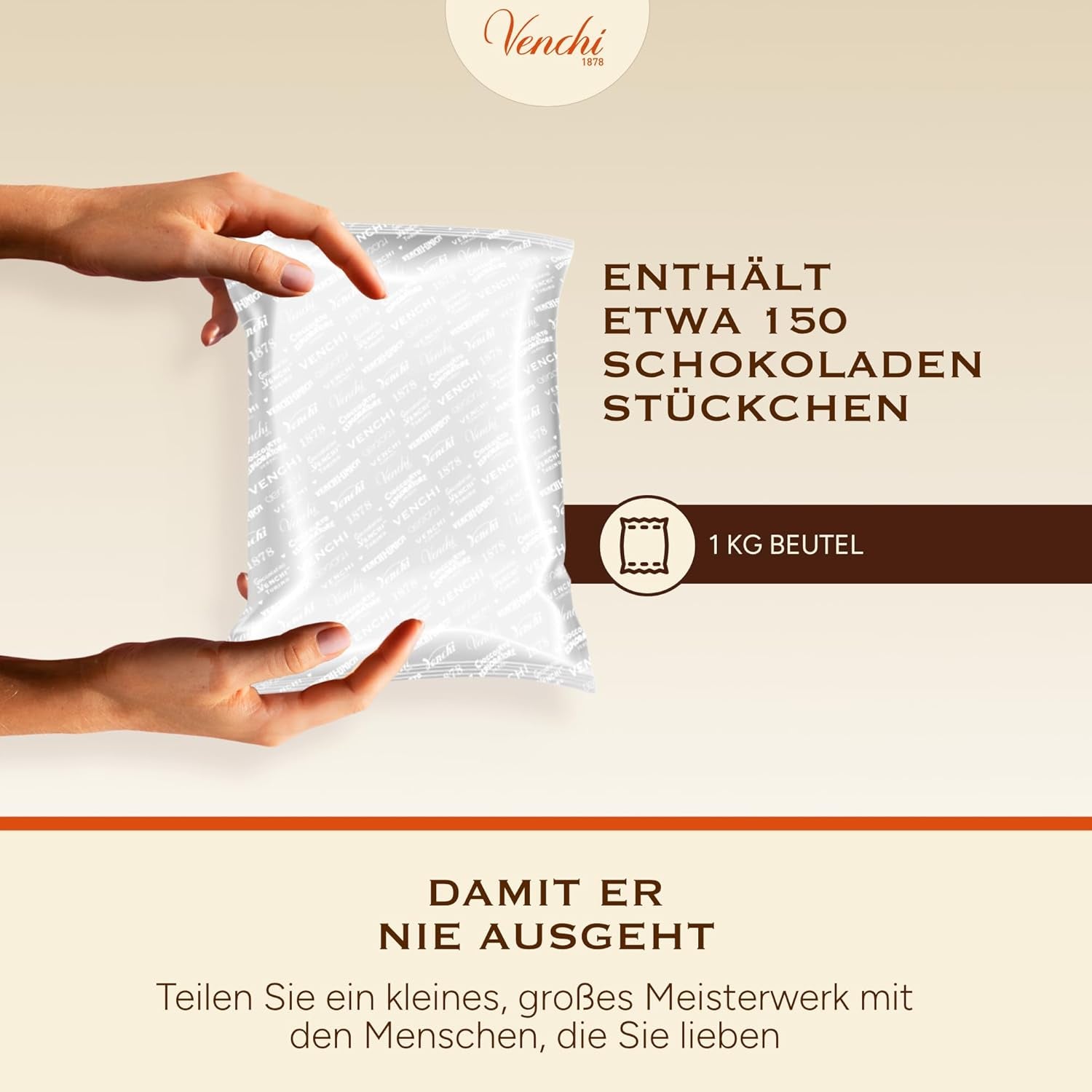 Venchi – Granblend Extra Black 75 % INGEN tilsat sukker, 1 kg – INGEN kunstige sødestoffer – Glutenfri – Vegansk