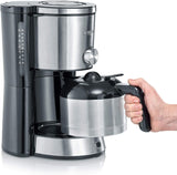 SEVERIN "TypeSwitch" espressomaskine med termokande, AromaSwitch til valg mellem 2 bryggeprofiler, kaffemaskine til op til 10 kopper, 1000W, børstet rustfrit stål-sort, KA 4845