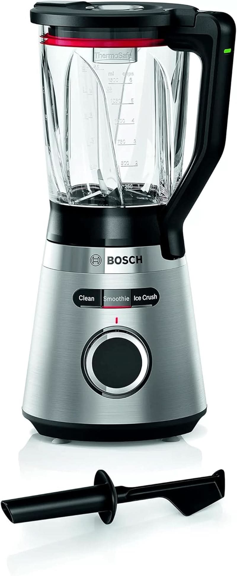 Bosch Standmixer Vitapower Serie 4 MMB6382M, Edelstahl-Klingen Made in Germany, 1,5L Thermosafe Glasbehälter, Stopfer, Sicherheitsdeckel, Spülmaschinengeeignete Teile, 30.000 U/Min, 1200 W, Edelstahl Kitchen Naty Shop Standmixer