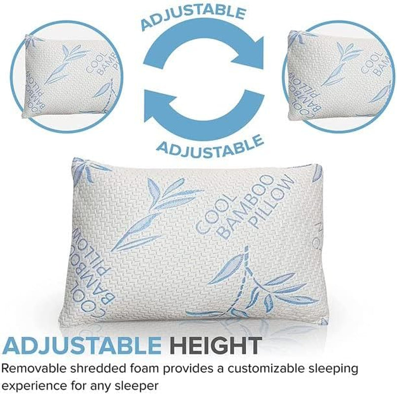 Comfysleep King Size Bamboo Viscose Pude Køling Strimlet Memory Foam Justerbar Bamboo Viscose Aftageligt/vaskbart betræk 2 stk Naty Shop Standard puder