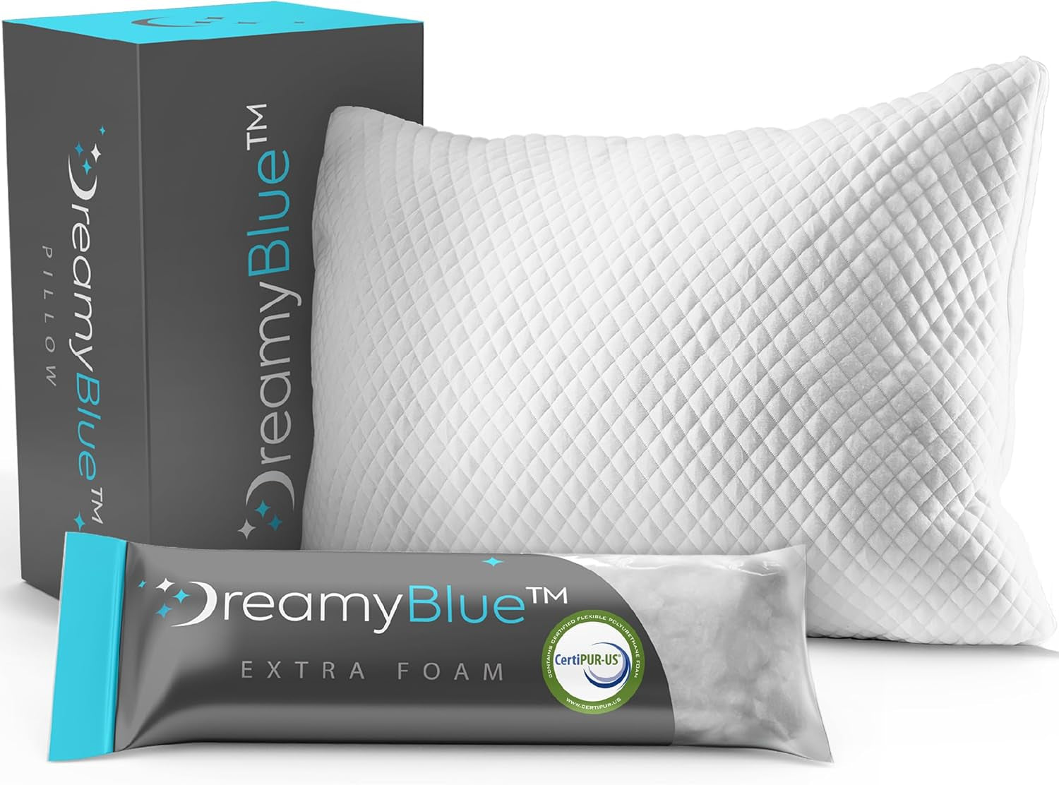 Dreamyblue Premium sovepude - fyld af hukommelsesskum [Justerbar Loft] Vaskbart bambusvundet viskosebetræk - Til side-, ryg- og maveglide - Naty Shop Standardpuder Standardtitel