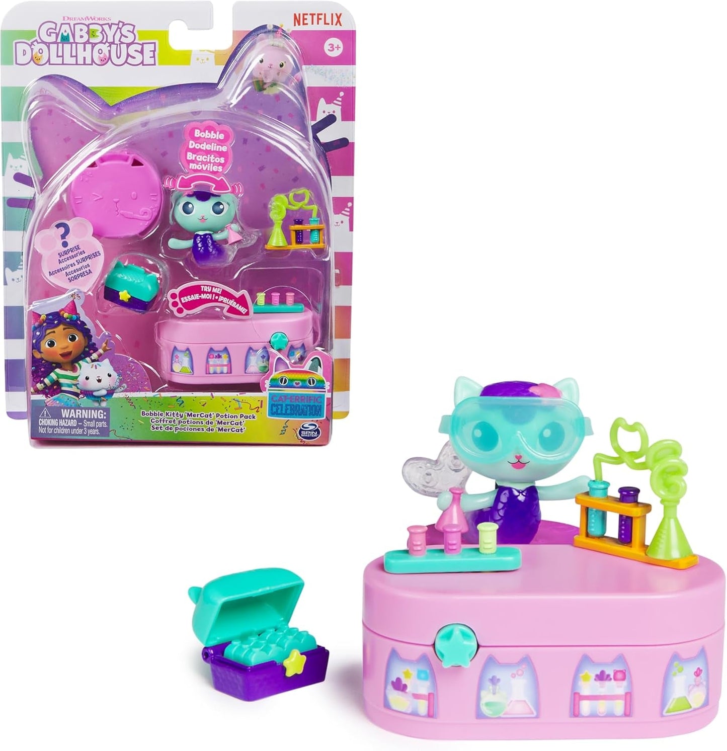 DREAMWORKS GABBY DOLLS HOUSE - Meerkätzchen Bobble Kitty møbelpakke, kattefigur med dukkehusmøbler og tilbehør, i alderen 3+