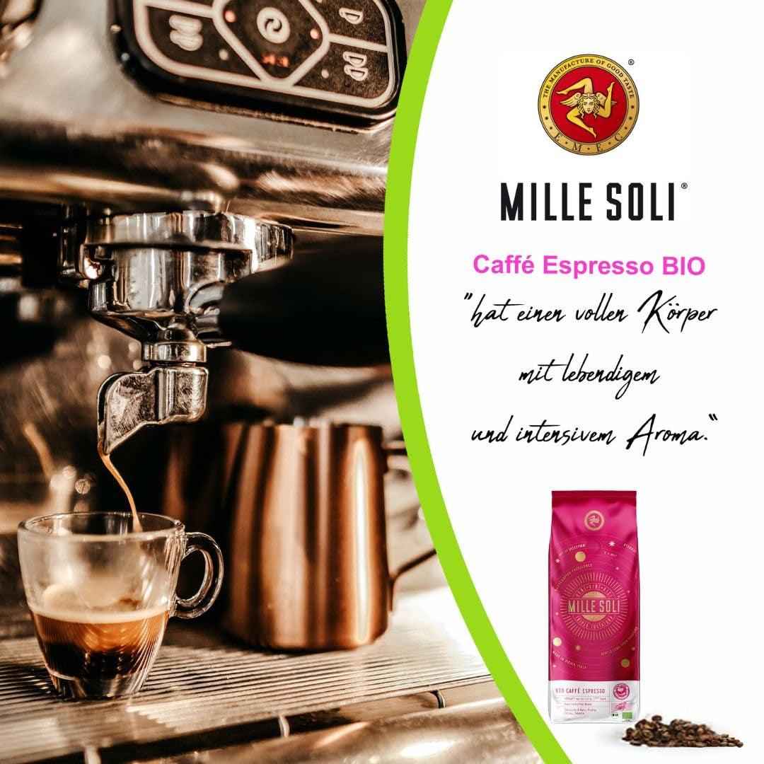 Økologiske espressobønner 500 g i en forseglet kaffeboks - topkvalitet og genanvendelige - premium kaffebønner ristet på Sicilien