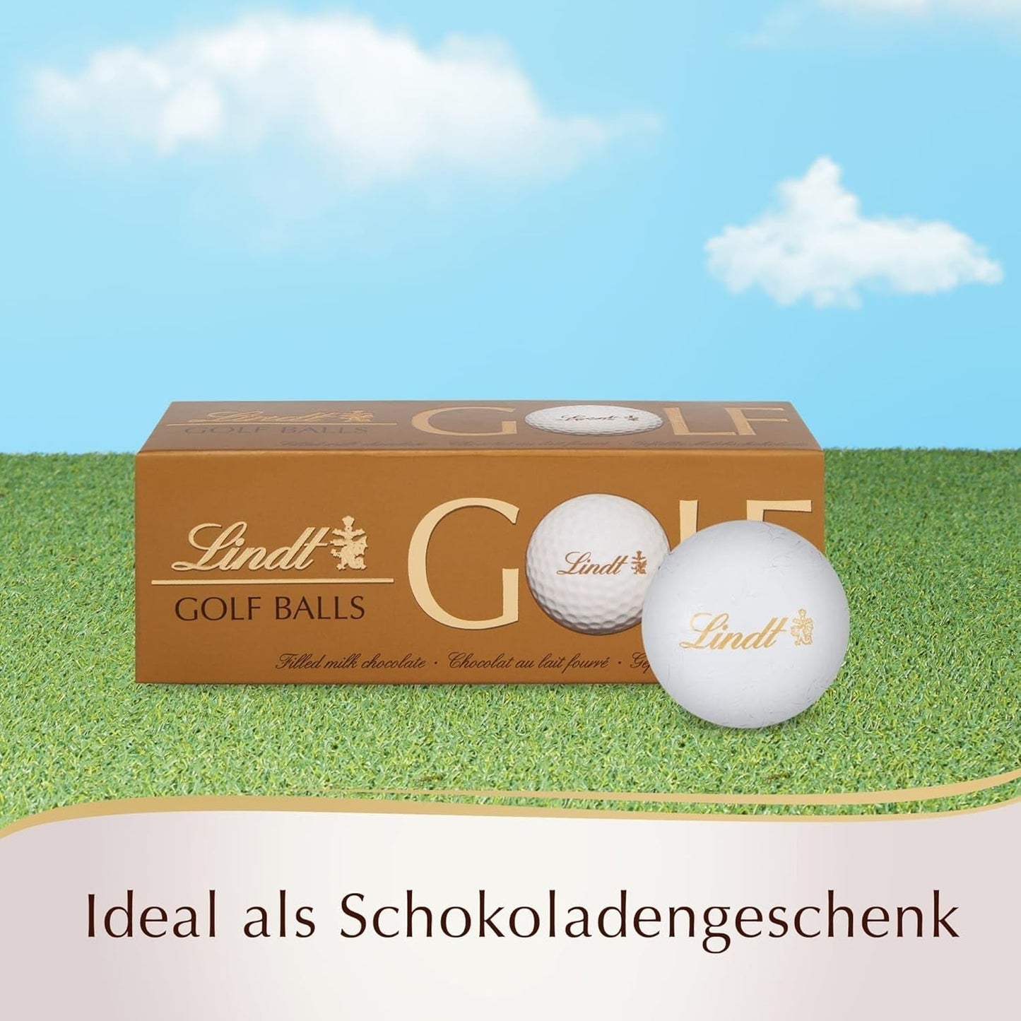 Lindt Schokolade - Golfbolde | 110 G| Drei Golfbälle Aus Lindt Vollmilch-Schokolade Mit Nougatcremefüllung Und Waffelstückchen | Pralinengeschenk | Gave til golfspiller | Schokoladengeschenk Naty Shop