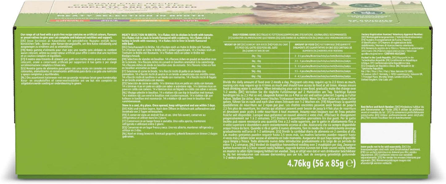 Amazon kornfri våd kattefoder til voksne katte Kød i gelé udvalg 4,76 kg 56 pakker á 85 g (tidligere livslang)