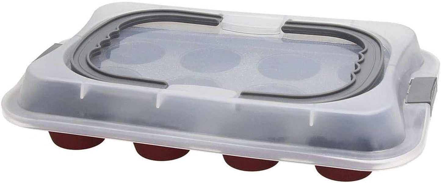 Sødkirsebærbageplade, til 12 muffins, med låg, plaststål, kirsebærrøde Bageplader og forme Naty Shop
