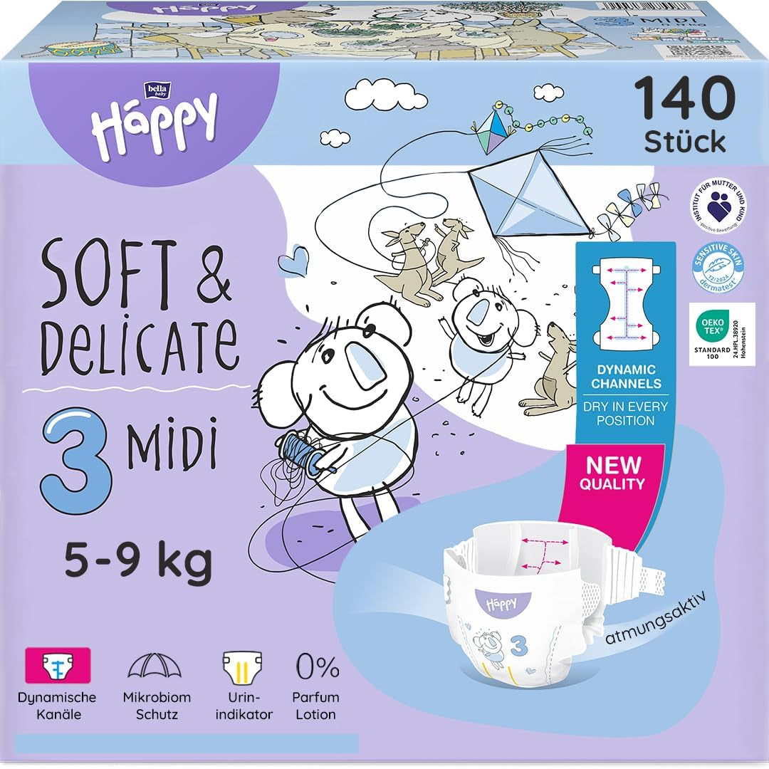 Bella Baby Happy Premium bleer, str. 6, Junior Extra, 15+ kg, 96 styk, DERMATEST og OEKO-TEX Seal, engangs babybleer