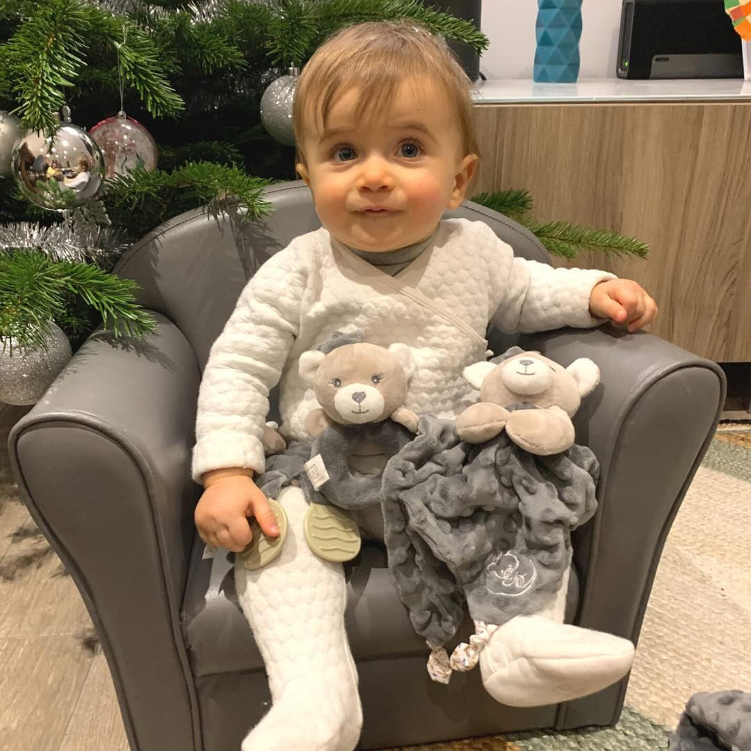 - Plyslegetøj med rangle - Bjørn - 012290 - Grå - Fleece - Fødsel - Blødt legetøj - Baby - Beroligende - Blødt - Vaskbar - 13 cm x 10 cm - Fra 0 måneder Babylegetøj Naty Shop