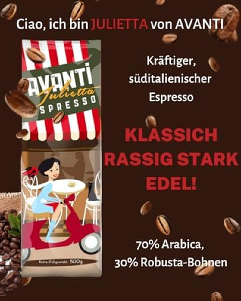 AVANTI Julietta Espresso kaffebønner, 500 g, 70% Arabica 30% Robusta, traditionel tromleristning