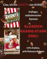 AVANTI Julietta Espresso kaffebønner, 500 g, 70% Arabica 30% Robusta, traditionel tromleristning