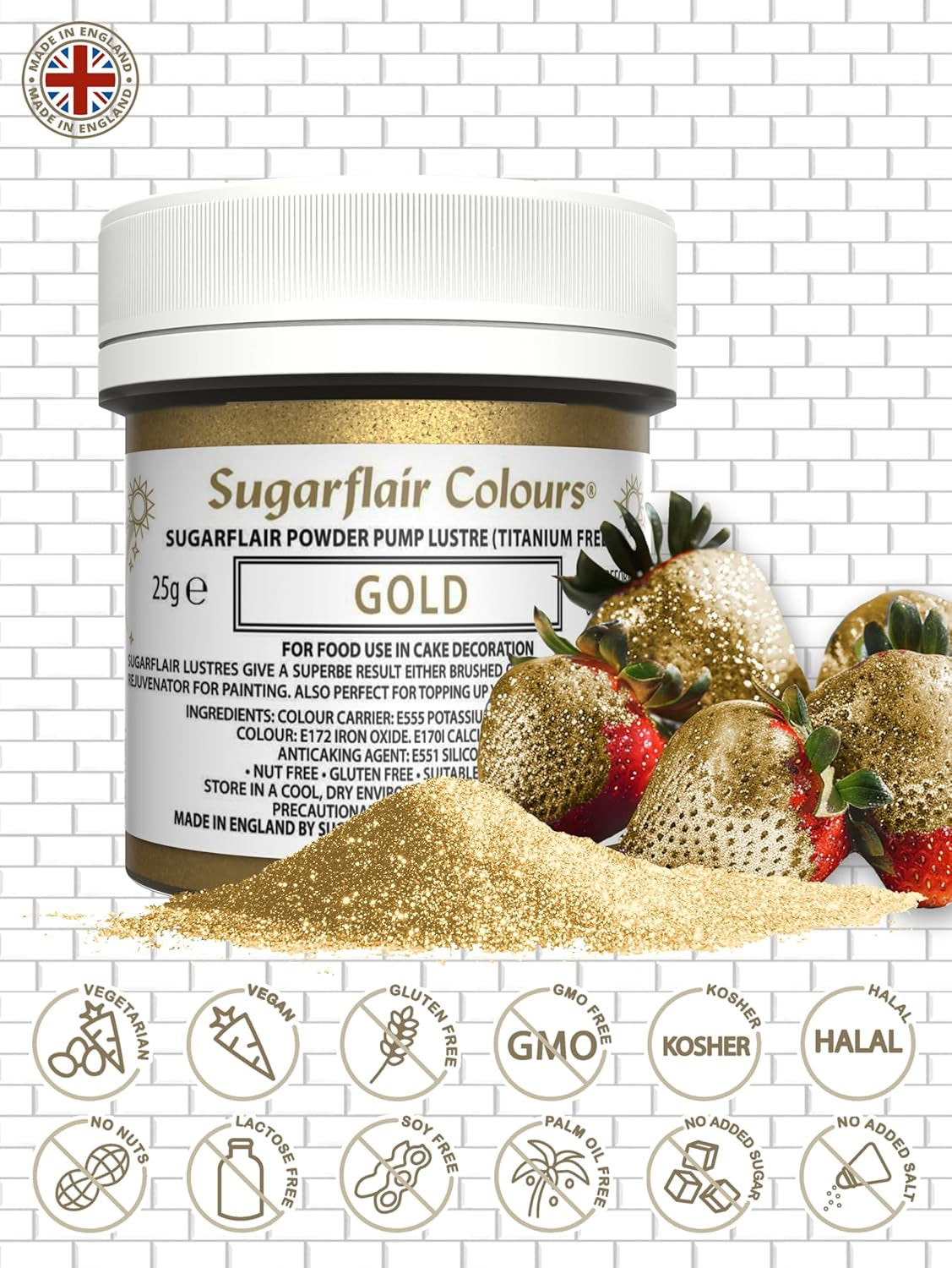 Sugarflair Pump Refill Gold - Pump Spray Food Coloring Refill Pack - 25g