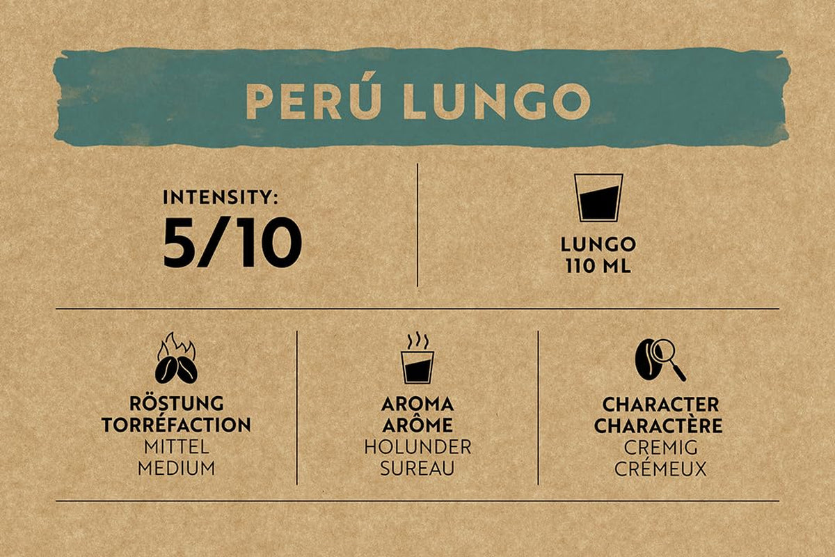 Café Royal Peru Lungo Bio – Nespresso®-kompatibel Kaffeekapseln, 100 % Arabica fra Peru, cremet, Intensität 5/12, Fairtrade, 100 Kapseln