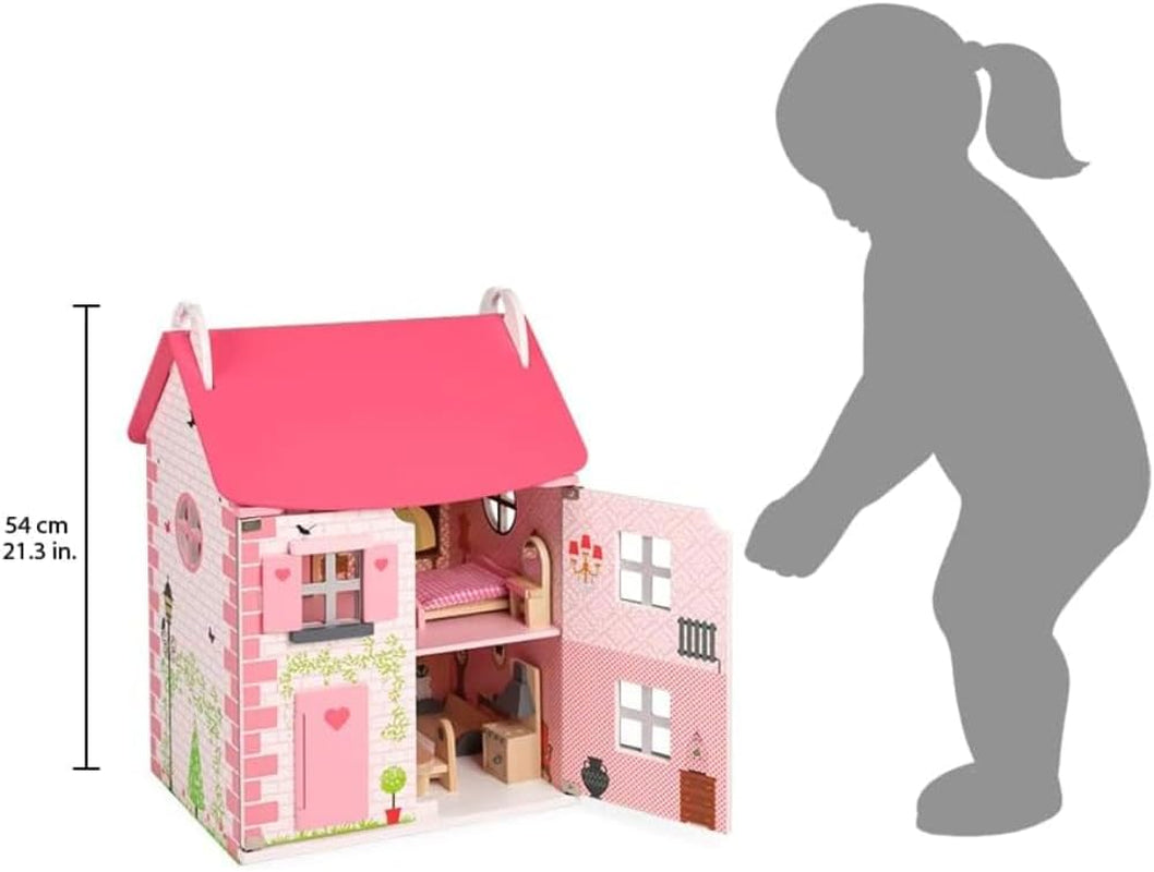 Janod Mademoiselle 3-etagers trædukkehus med 11 tilbehør, kopilegetøj, udvikler fantasi, i alderen 3+, J06581